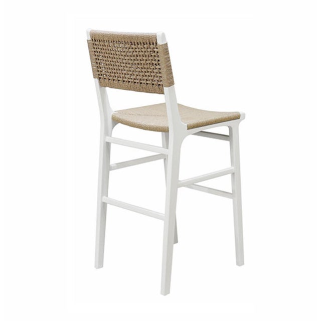 Farmhouse Carson White & Rattan Barstool For Sale - Image 3 of 5