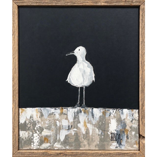 Black Original Seagull Bird Acrylic Painting, Linda Hilbrants, Signed & Framed, 20” H × 16” W For Sale - Image 8 of 9