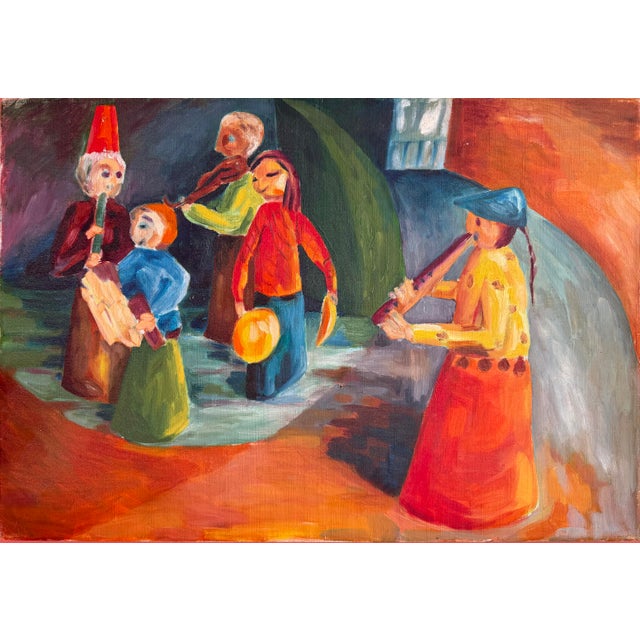 This is a cute still life painting of "Puppets" as a musical group, painted by French Artist Marie Laure-Ilie. This...