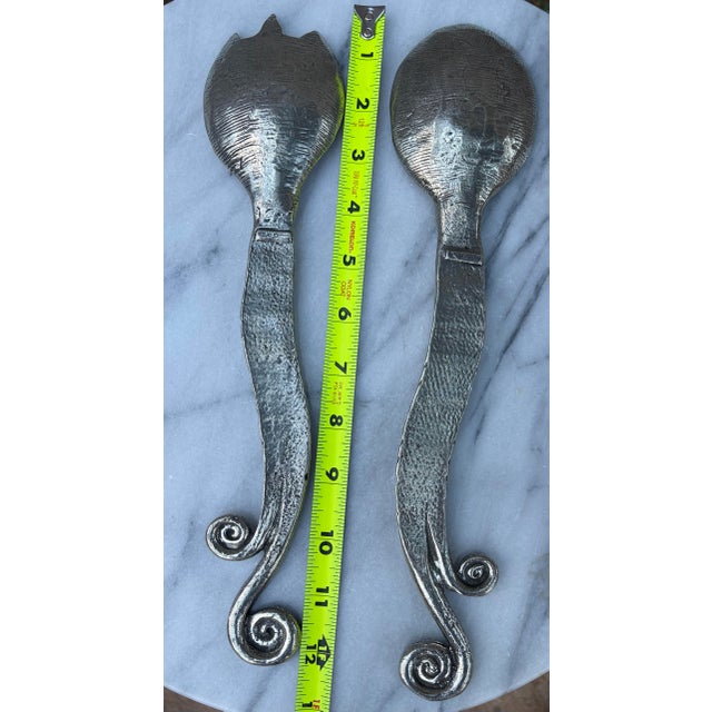 1960s Vintage Patrick Meyer Signed Pewter Tentacle Salad Servers - Pair For Sale - Image 5 of 10