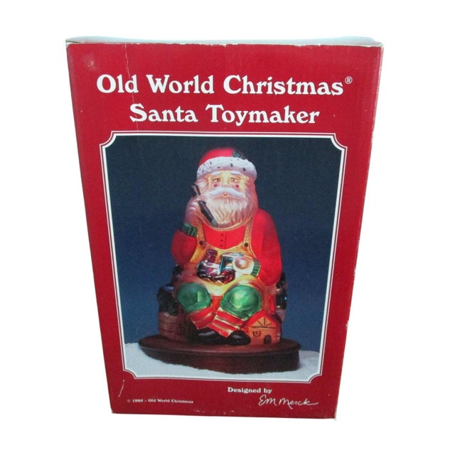 Red Vintage Old World Christmas Santa Toymaker Lamp Hand Painted Glass Limited Edition Retired 1997 For Sale - Image 8 of 11