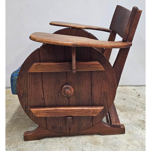 Arts and Crafts Adirondack Mission Oak & Blue Upholstered Lounge Chair, Circa 1920s For Sale - Image 4 of 7