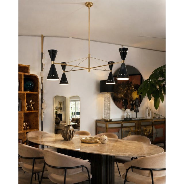 Beige Vintage Black Double Cone Chandelier, 1970s For Sale - Image 8 of 9