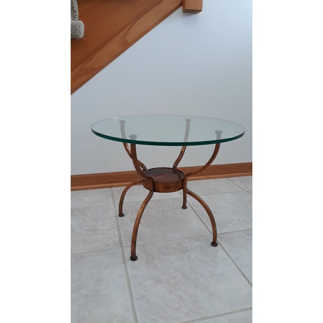 Vintage 1960s Mid Century Round Gilt Wrought Iron Glass End Table Chairish