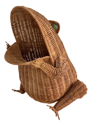 Vintage Italian Rattan Frog Basket, 1980s