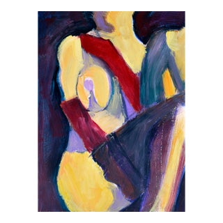 Yellow Figure in Black Stockings - Abstracted Oil Painting by Michael William Eggleston For Sale