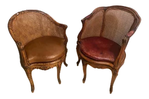 Two 18th Century French Caned Bergere De Bureau, a Compatible Pair