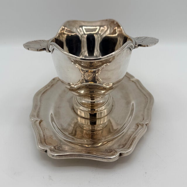 Art Nouveau Antique French Christofle Silver Plate Sauce Boat With Underplate, Circa 1905 For Sale - Image 3 of 9