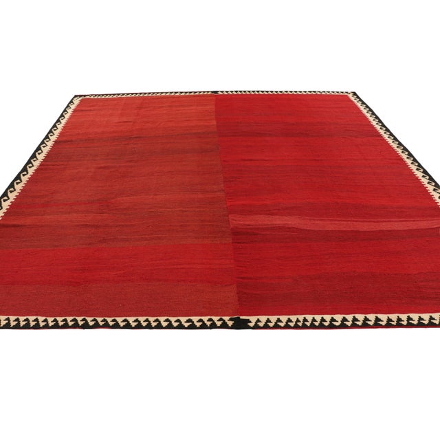 Rug & Kilim Vintage Square Kilim With Red Open Field and Geometric Border, From Rug & Kilim For Sale - Image 4 of 7