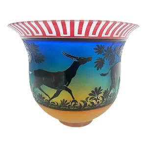 Gary Genetti Blown Cameo Glass Antelope Vase, Etched Overlay, 2008