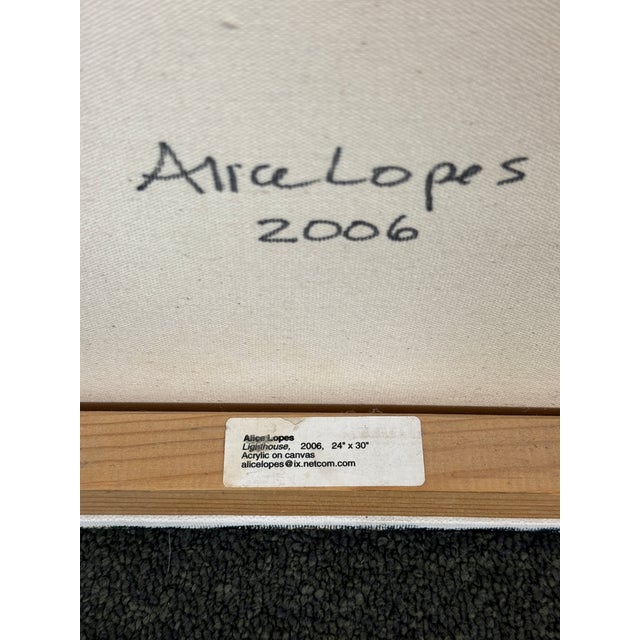 Circa 2006 Alice Lopes "Lighthouse" Original Art, Acrylic on Canvas For Sale - Image 10 of 12