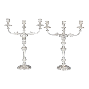 Pair of Louis XV 3-Light Candelabra, Silver Plated