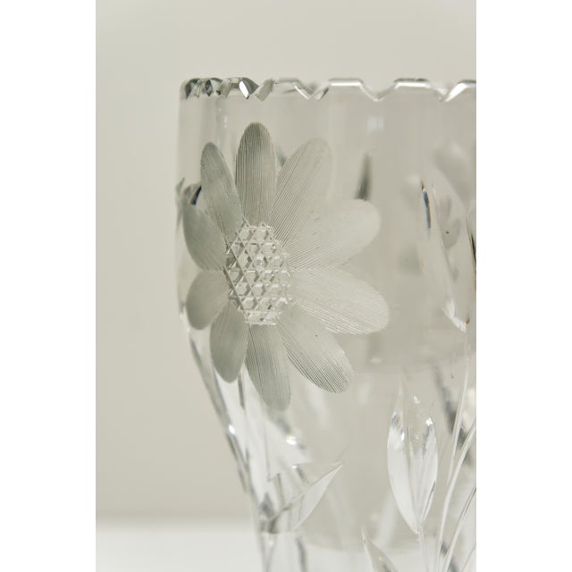 Traditional Cut Glass Corset Vase With Daisy Floral Design For Sale - Image 3 of 5