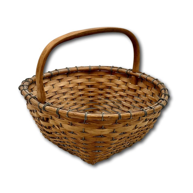 Wood Large Authentic Vintage Steel Wire & Ash Wood Splint Massachusetts Famous Ipswich Clam Diggers Gathering Basket For Sale - Image 7 of 18