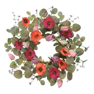 Poppy and Tulip Floral Candle Ring 18"D For Sale