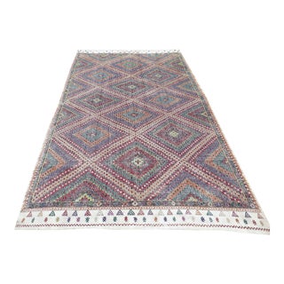 60s Vintage Turkish Embroidery Kilim Rug Area Rug For Sale