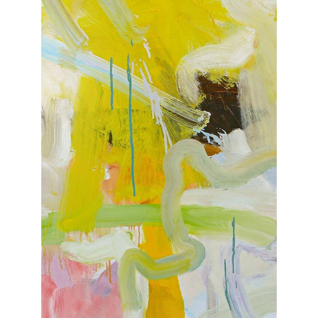 Contemporary colorful pastel abstract painting by local Houston artist Benji Stiles. The painting depicts light green,...