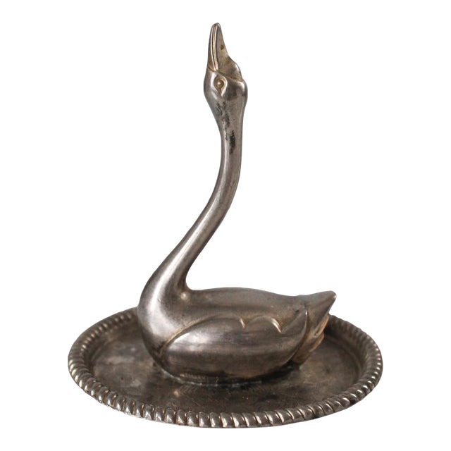 Vintage Silver-Plated Metal Swan Ring Holder and Trinket Dish For Sale