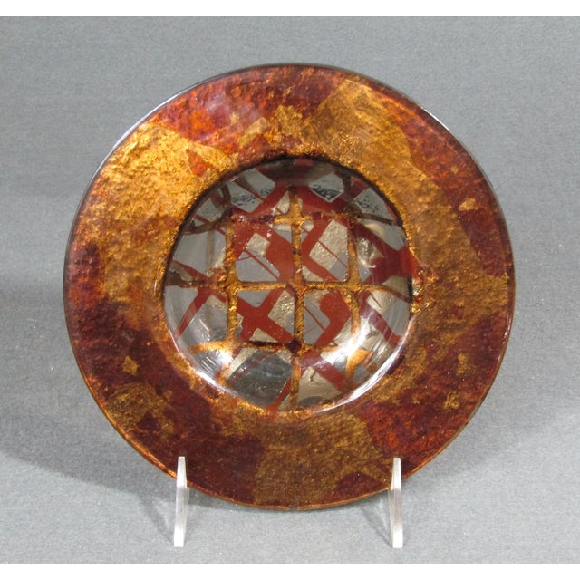 Abstract Signed Tony Evans Glass on Copper Art Glass Bowl For Sale - Image 3 of 9