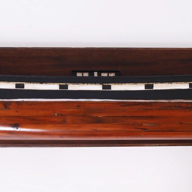 Early 20th Century Pair of Carved Wood Iron Ship Half Hull Models For Sale - Image 5 of 11