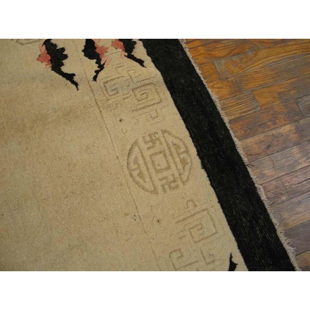 Attractive Ivory Background & Black Border Allover-Trellis Pattern Chinese Peking Rug For Sale - Image 4 of 5