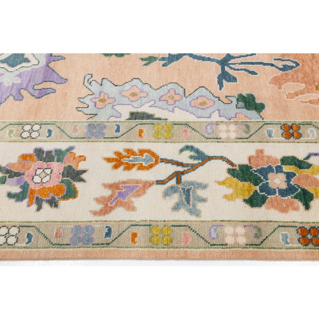 2020s Contemporary Hand-Knotted Oushak Style Wool Rug in Soft Peach, Lavender & Ochre For Sale - Image 5 of 12