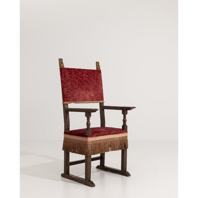 18th Century French Renaissance Style Throne Chair with Upholstery Red Burgandy For Sale - Image 14 of 15