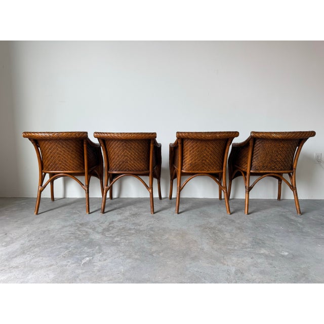 Brown Vintage Palecek-Style Coastal Organic Woven Rattan Dining Chairs – Set of 4 For Sale - Image 8 of 12