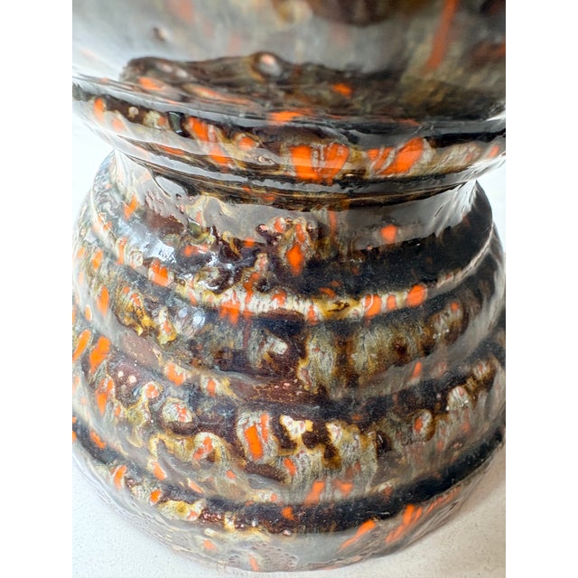 1960s-1970s West German Fat Lava Ceramic Table Lamp, Applied Scroll Relief, Volcanic Drip Glaze in Brown, Black and Orange For Sale - Image 9 of 12