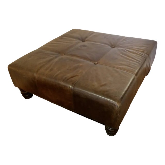 Large Leather Chesterfield Ottoman, 1960s For Sale