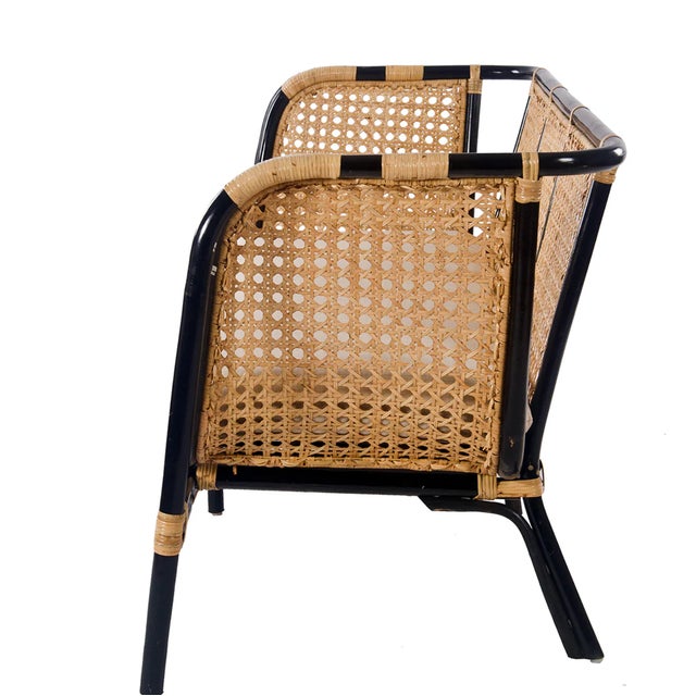 Not Yet Made - Made To Order Matthew Izzo Home Quay Black Bamboo and Rattan Seat Lounge Sofa With Cushion For Sale - Image 5 of 6