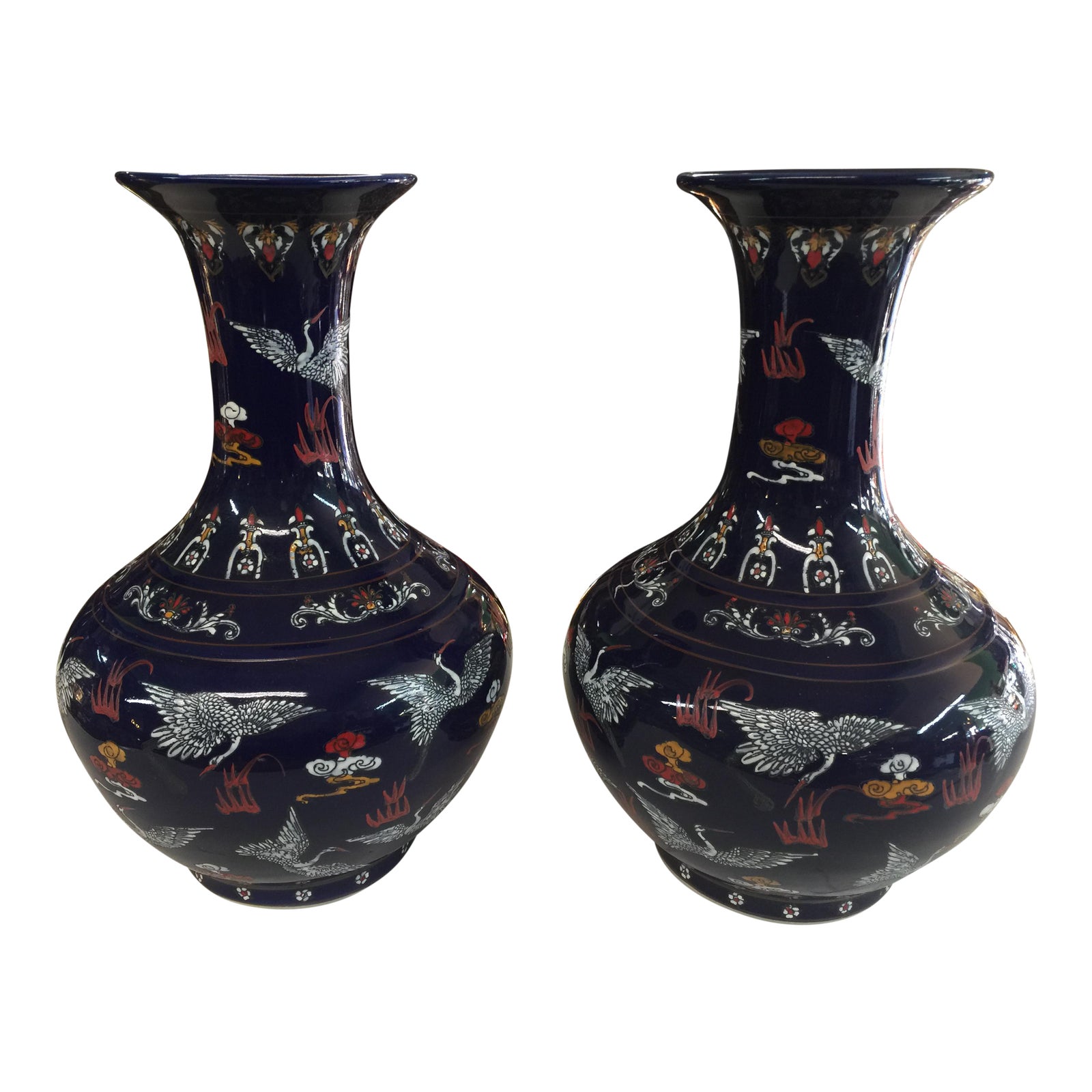 Vintage Chinese Crane Vases A Pair Chairish