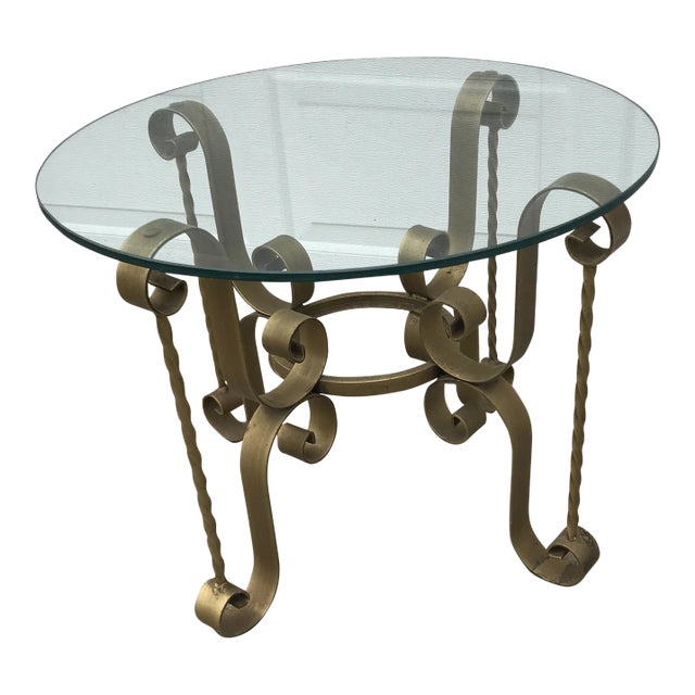 Vintage Cast Iron and Glass Side Table For Sale