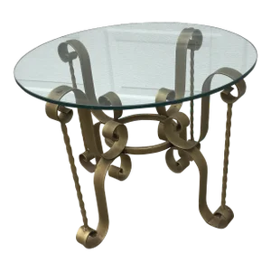 Vintage Cast Iron and Glass Side Table