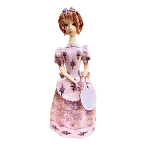 Vintage 1980s Handmade Ceramic Figure of a Young French Girl Holding a Rose