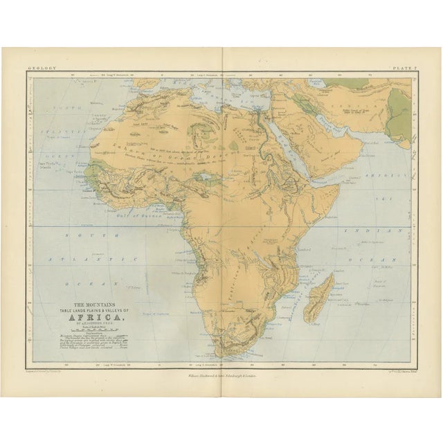 Geological Map of Africa by A.K. Johnston Mountains and Valleys, 1852 For Sale