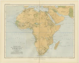 Geological Map of Africa by A.K. Johnston Mountains and Valleys, 1852