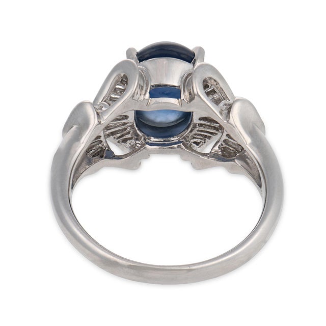 Vintage Gia 3.83 Carat Sapphire Diamond Platinum Ring, Size 6.5 For Sale In Los Angeles - Image 6 of 8