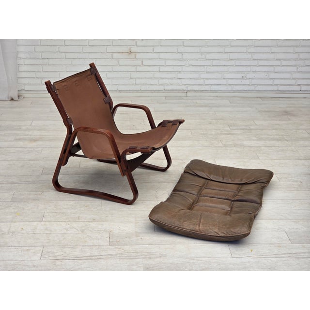 Norwegian Lounge Chair in Brown Furniture Leather, 1970s For Sale - Image 4 of 18