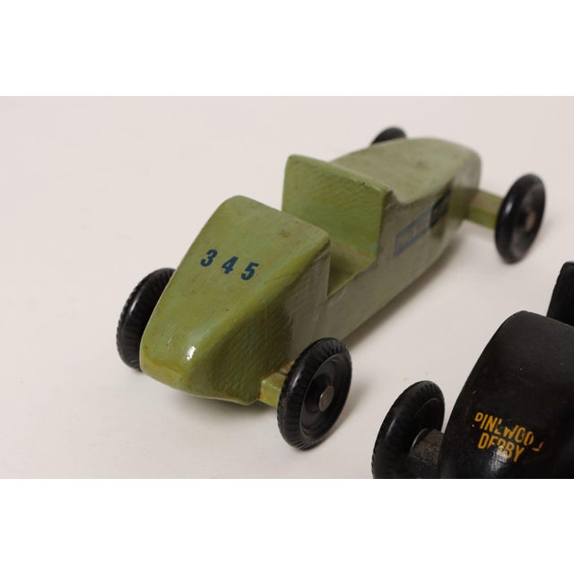 Wood Set of Four Vintage Painted Pinewood Racers For Sale - Image 7 of 18