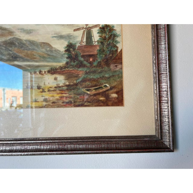 Brown 70's Vintage A. F. Drexon Landscape Cottage Windmill at the Riverside Watercolor Painting For Sale - Image 8 of 12