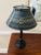 Vintage Black Toile Lamp With Gold Details- Vintage Toleware Lamp For Sale - Image 9 of 10