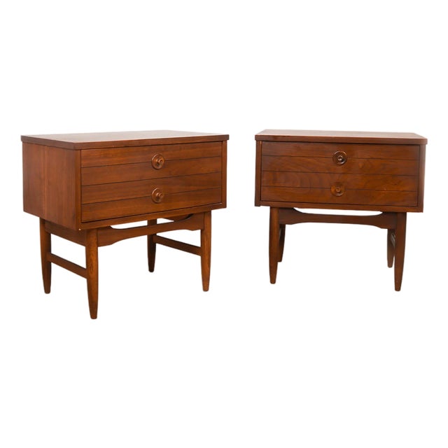 1960s Pair Mid-Century Dark Walnut End Tables Nightstands, 2 Pieces For Sale