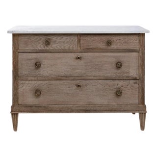 19th Century French Louis XVI Oak Chest of Drawers With Marble Top For Sale
