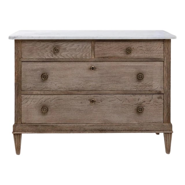 19th Century French Louis XVI Oak Chest of Drawers With Marble Top For Sale