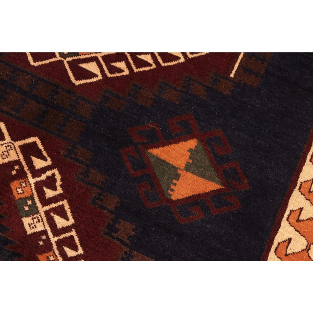 Rustic Tibal 1980's Kargahi Blue/Rust Wool Rug - 6'11'' X 9'11'' For Sale In New York - Image 6 of 10