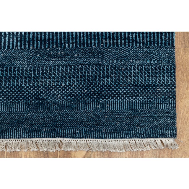 8' x 10' Savannah Hand Knotted Modern Navy Blue Wool & Silk Rug For Sale - Image 4 of 18