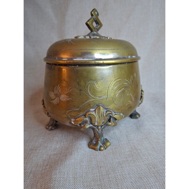 Antique 19th Century Brass Etrog Box Engraved Sukkot Citron Footed Judaica For Sale - Image 4 of 18