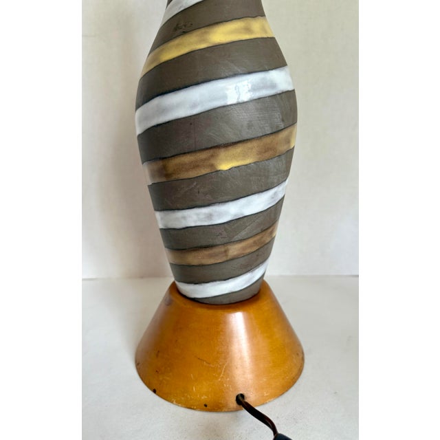 Wood Swedish Modern Ingrid Atterberg Glazed Pottery Spiral Table Lamp For Sale - Image 7 of 9