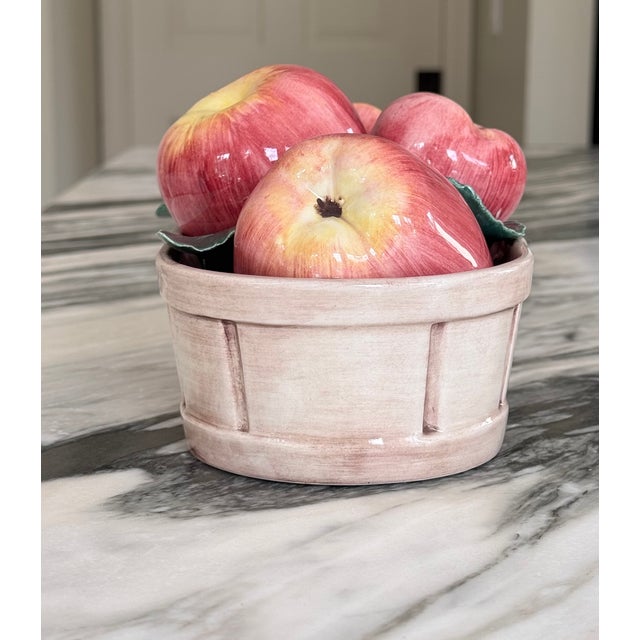 Ceramic Made in Italy Vintage Trompe L’Oleil Basket of Apples For Sale - Image 7 of 11